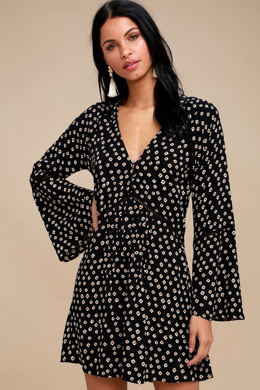 Amuse Society Love Struck Dress Black Floral Print Size Small